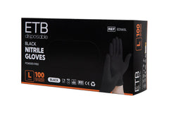 ETB Disposable Black Nitrile Gloves L 100pcs